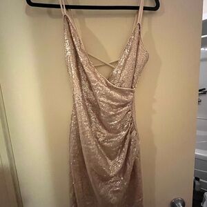 Le Chateau Shimmering Backless Dress in Cream